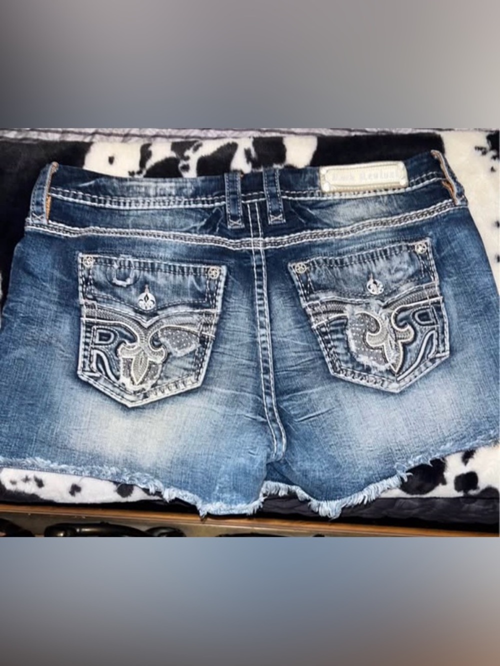 Rock Revival Blue Embroidered Distressed Denim Shorts